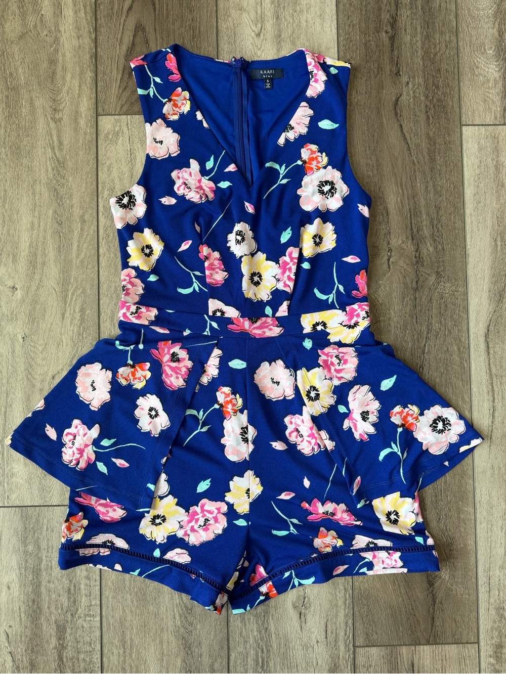 Kaari Blue- Floral Peplum Feminine Floral Romper - Vacation Ready!